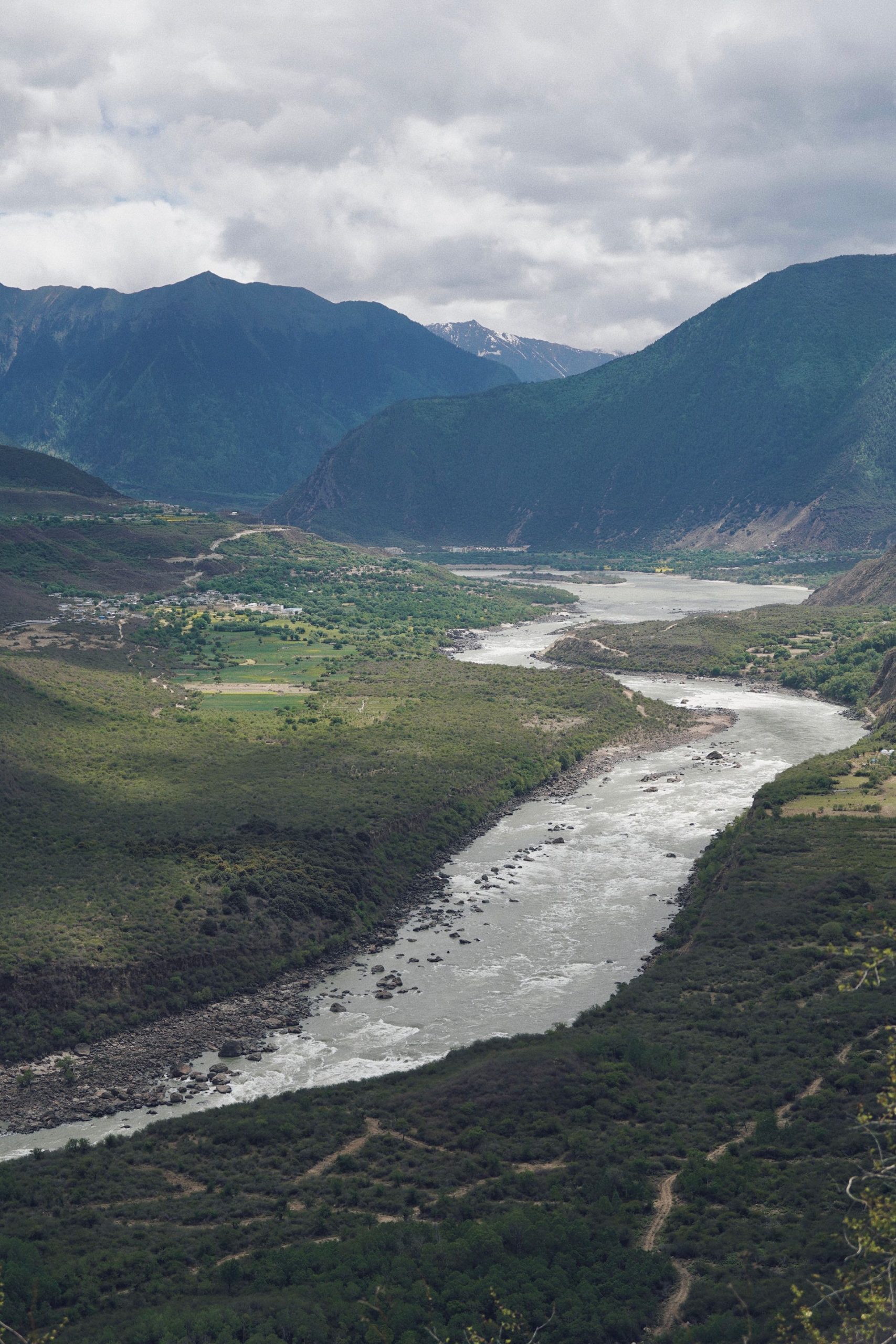 Aerial view of a winding river